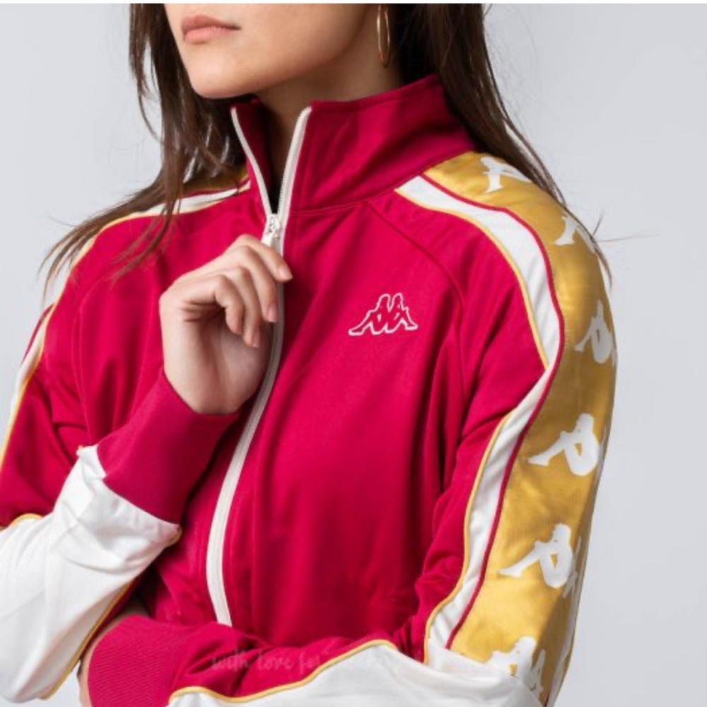 Kappa Women’s Small 222 Banda Anniston Retro Track Jacket Top Magenta/gold